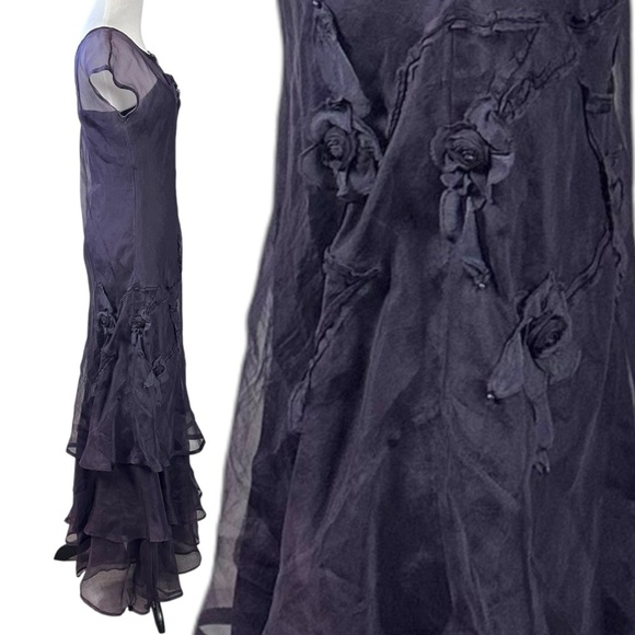 Vintage Tiar Silk Dark Purple Flower Fairy Maxi Dress Size Small WhimsyGoth USA - Picture 10 of 15